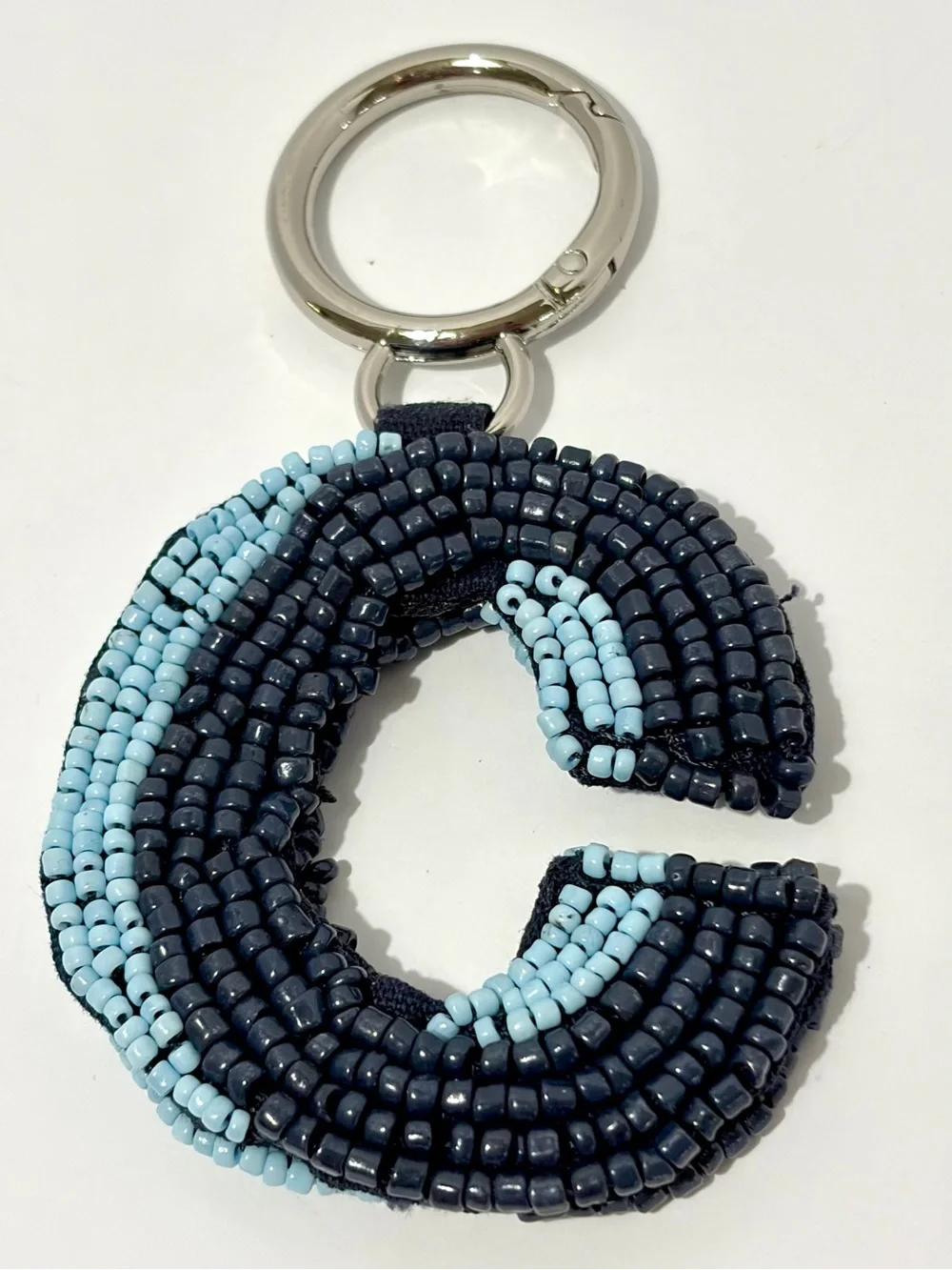 Beaded Letter C Keychain - Black & Light Blue